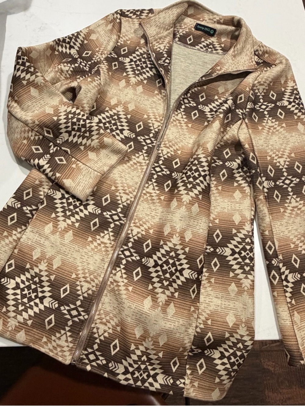 Southwestern Zip-Up Jacket in Beige and Brown